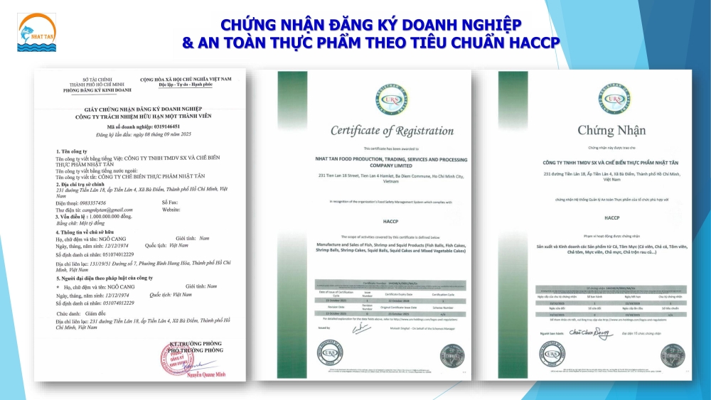 Chứng nhận chất lượng Nhật Tân Food